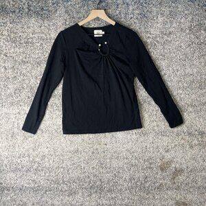 Aje Shirt Womens Small Black Long Sleeve Keyhole Beaded Ring Detail 23AWT121
